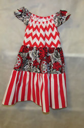 Red Black and White Stacked flower dress